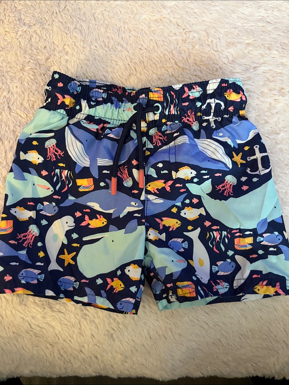 Cat & Jack Navy and Light Blue Whale & Sea Creatures Swim Trunks